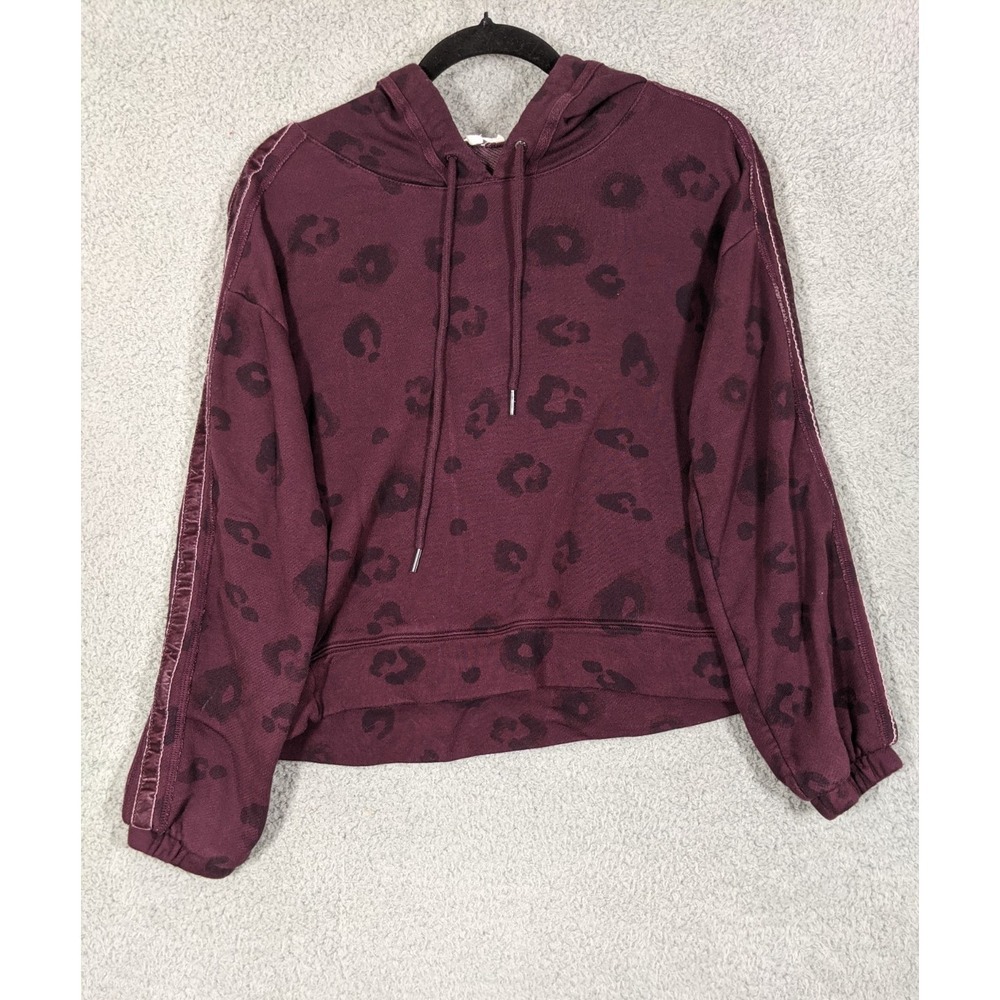 Splendid Leopard Print Corinna Cropped Hoodie Womens XS Maroon Y2K Streetwear